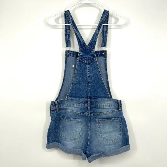 No Boundaries Denim Shortalls Cuffed Overalls Relax Fit - Picture 7 of 12